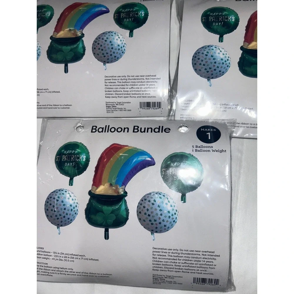 3PK‎ St Patricks Day Balloon Bundle Rainbow Pot of Gold Shamrock Party Decor NEW
